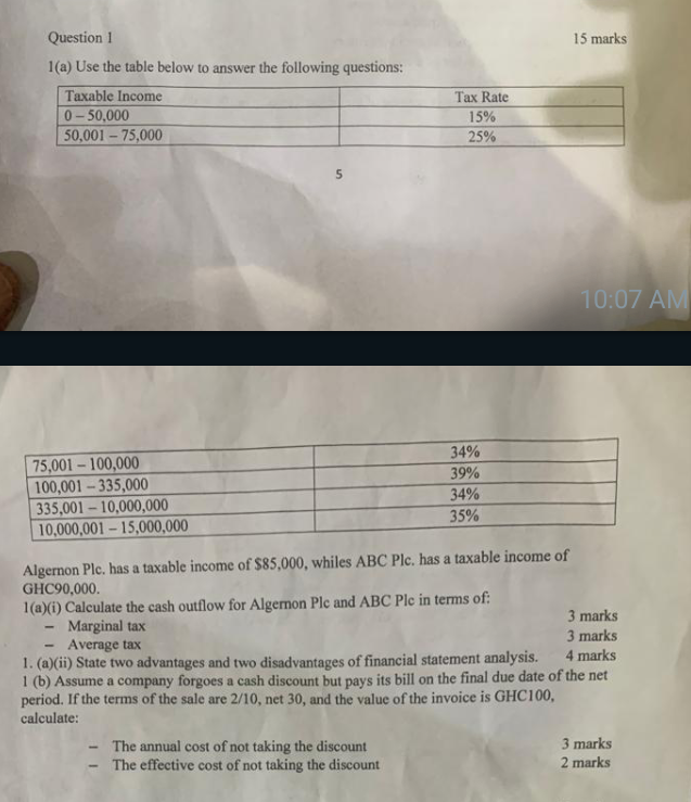  1(a) Use the table below to answer the following questions: 5