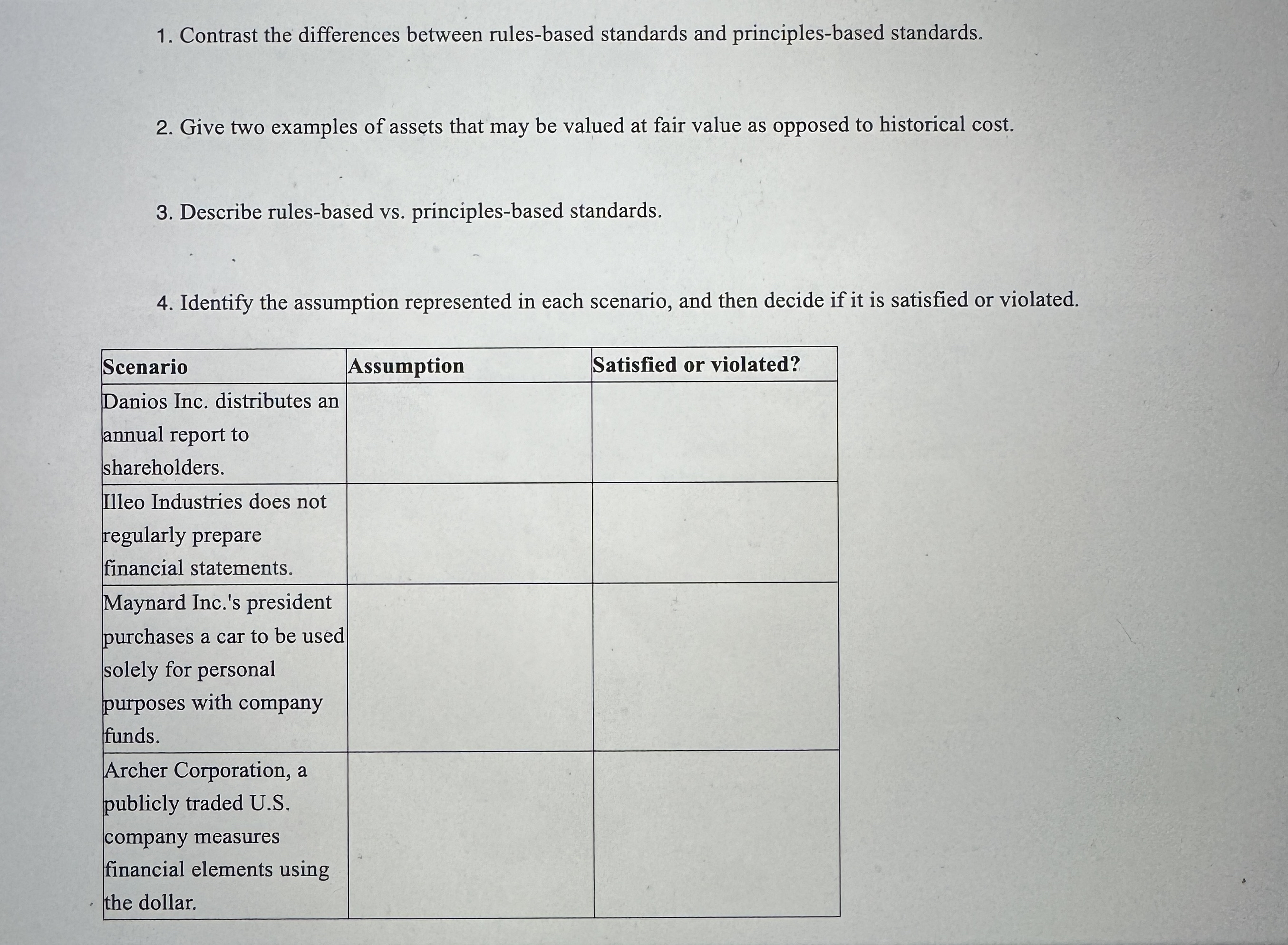  Contrast the differences between rules-based standards and principles-based standards. Give two
