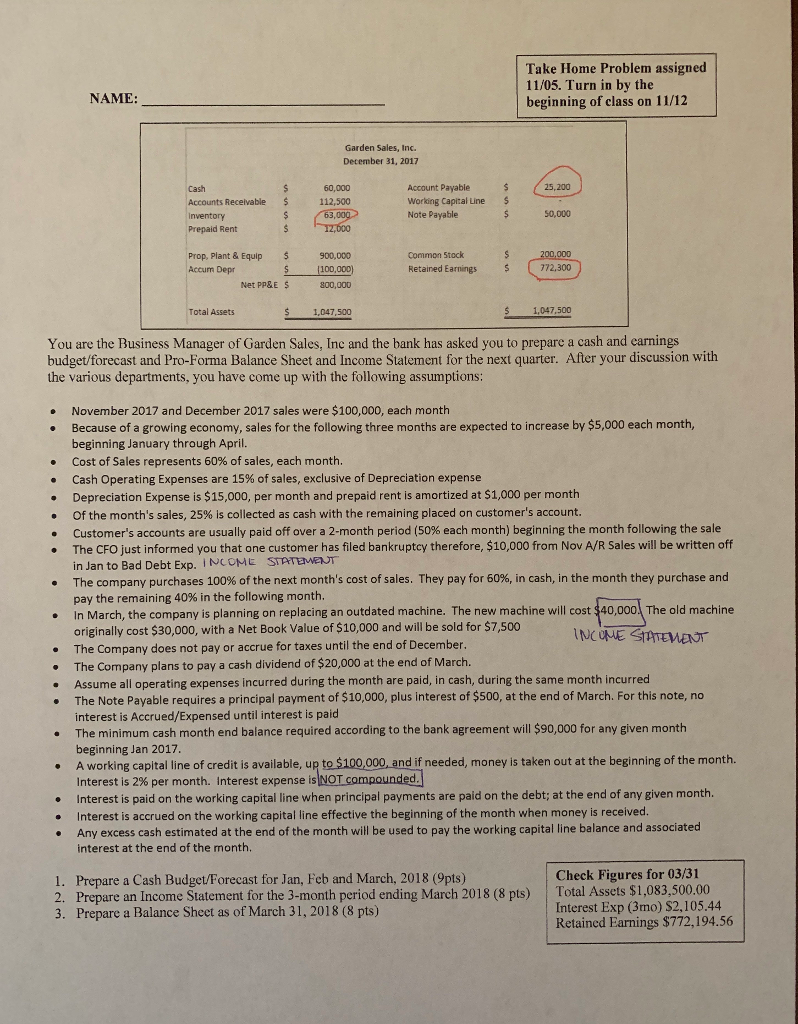  Take Home Problem assigned 11/05. Turn in by the beginning of