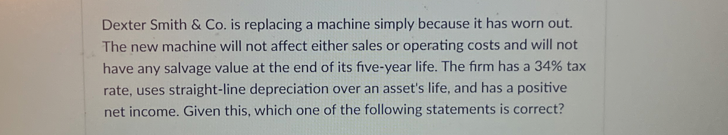  Dexter Smith & Co. is replacing a machine simply because it