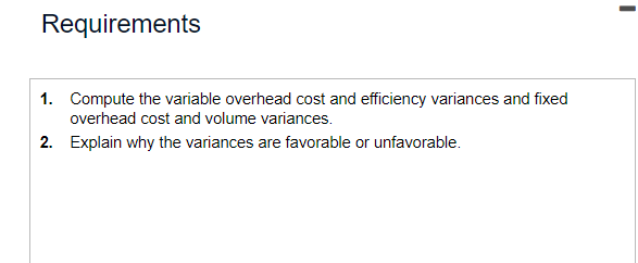 variances and fixed overhead cost and volume variances. 2. Explain why the