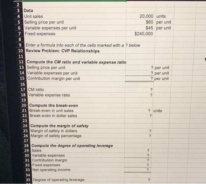  2 3 Data 4 Unit sales 20,000 units 5 Selling price