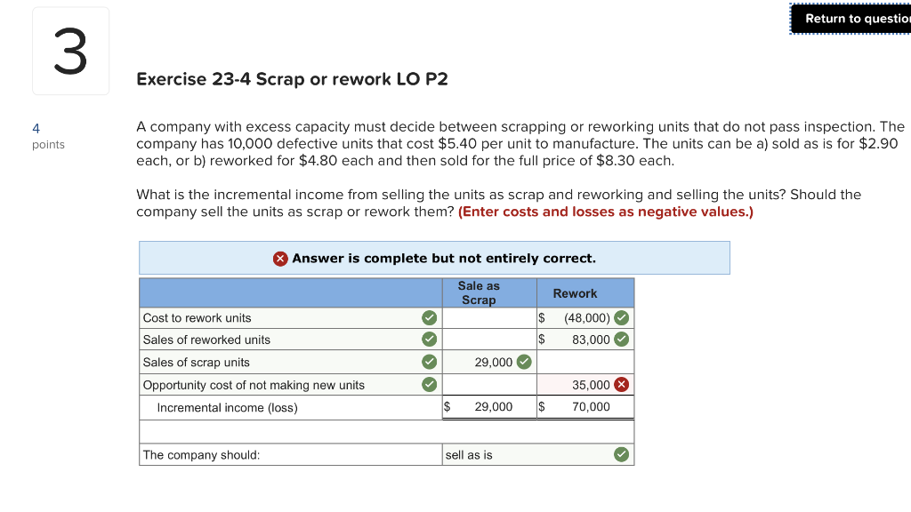 Return to question m. Exercise 23-4 Scrap or rework LO P2