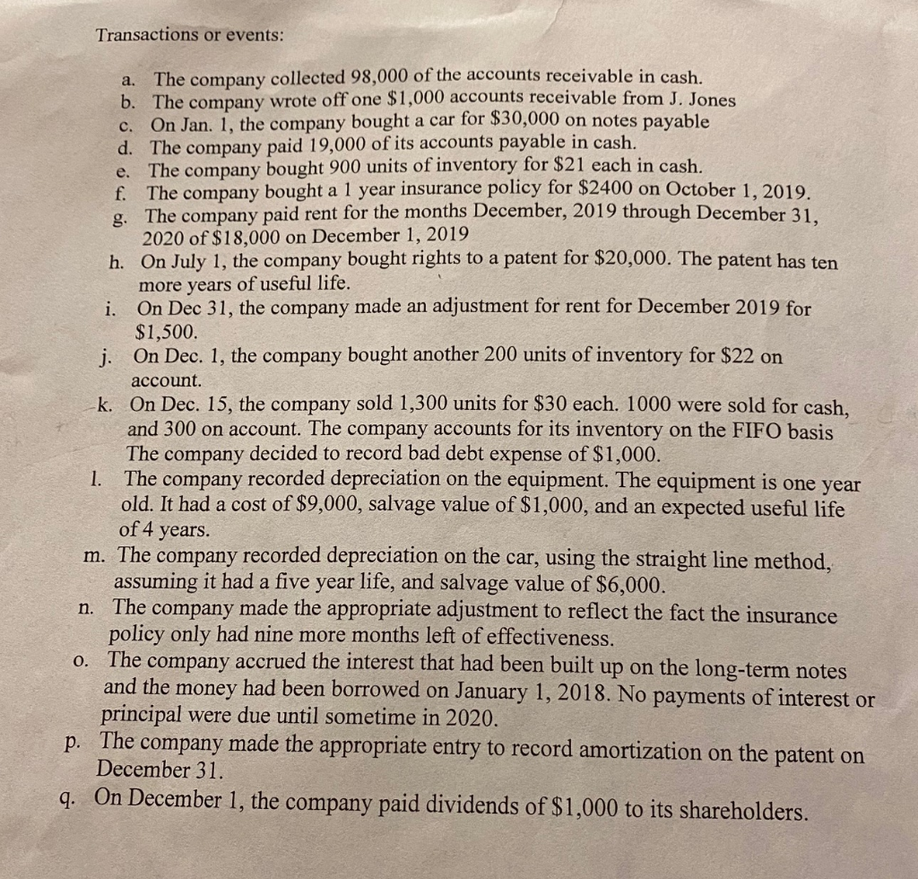 for the 18 transactions. 2. Prepare a trial balance showing what the