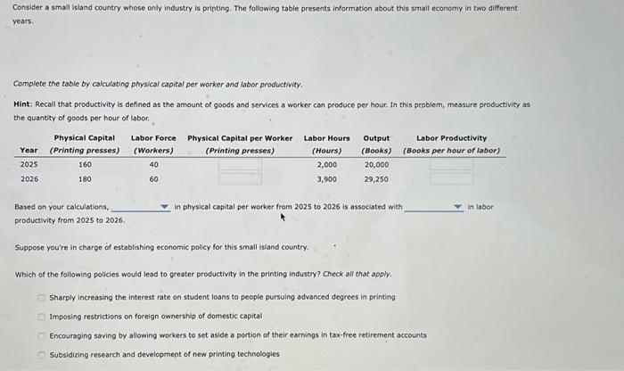  Consider a small island country whose only industry is pripting. The