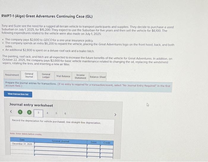 (Algo) Great Adventures Continuing Case (GL) Tony and Suzie see the need