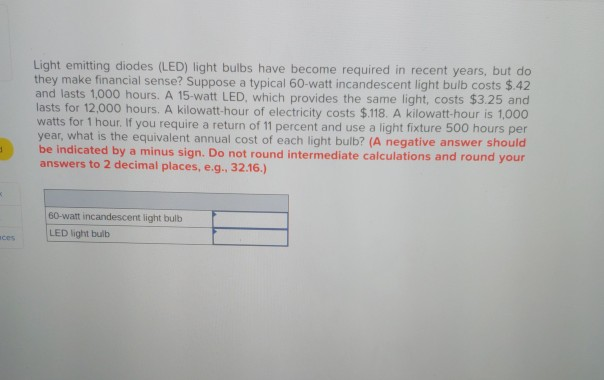  I need solution Light emitting diodes (LED) light bulbs have become