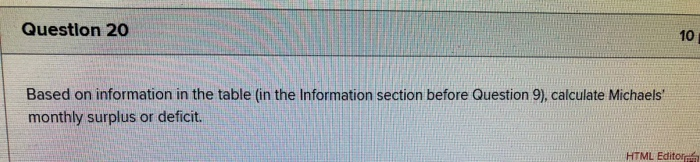  Question 20 10 Based on information in the table (in the