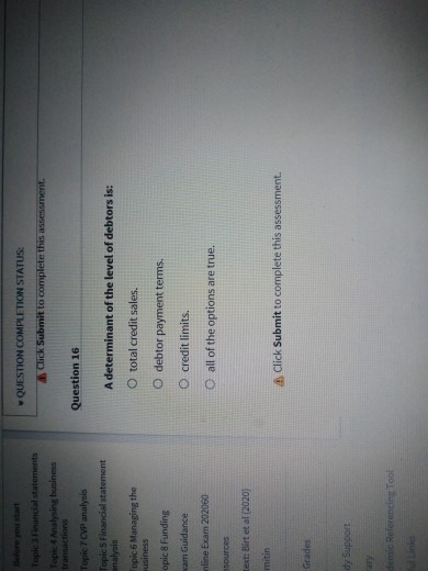  QUESTION COMPLETION STATUS: Click Submit to complete this assessment. Beeyo tant