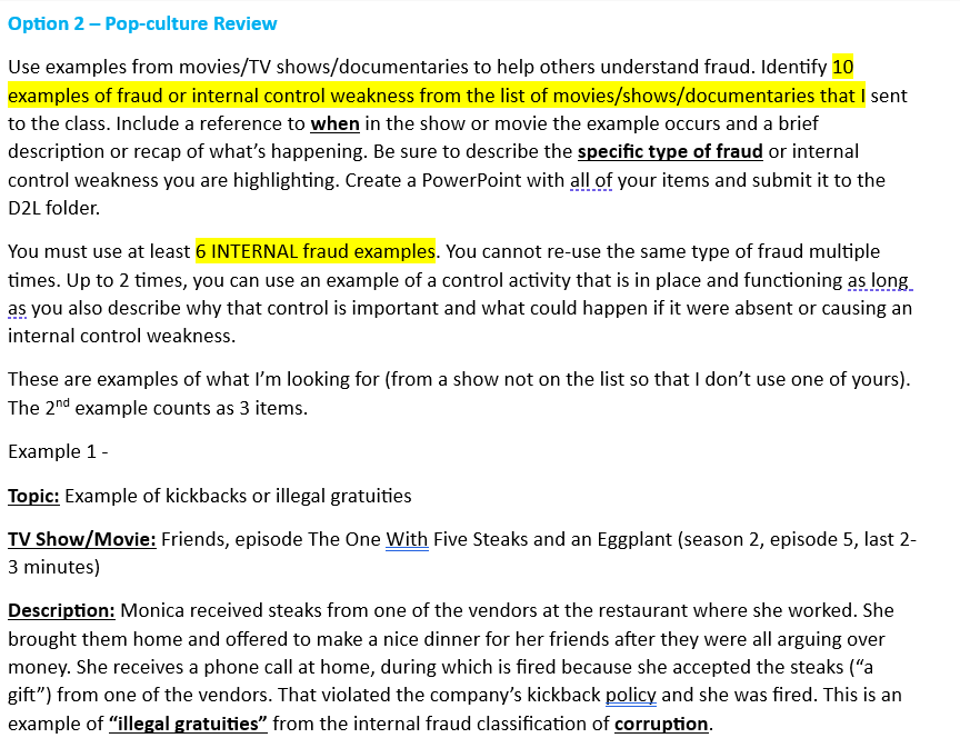  Option 2- Pop-culture Review Use examples from movies/TV shows/documentaries to help