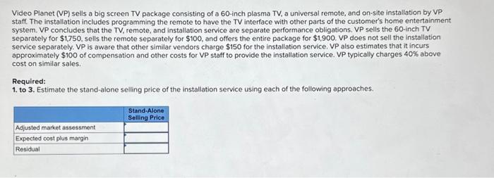  Video Planet (VP) sells a big screen TV package consisting of