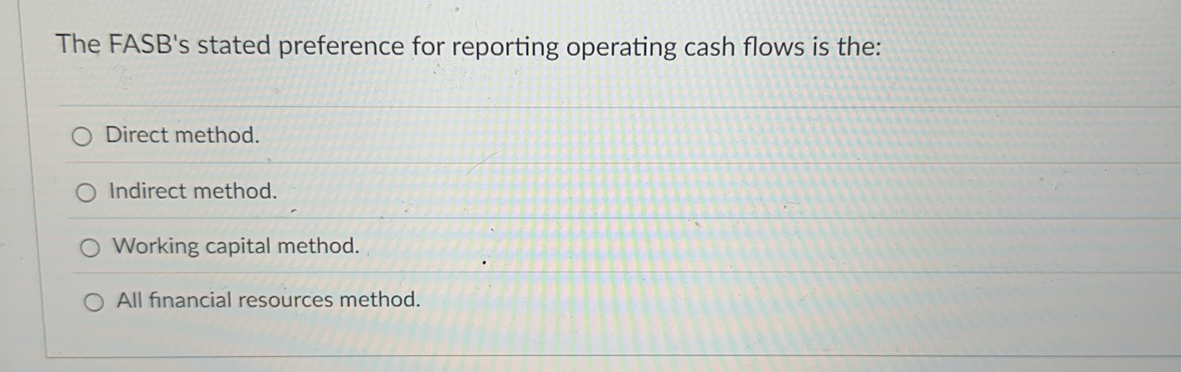  The FASB's stated preference for reporting operating cash flows is the: