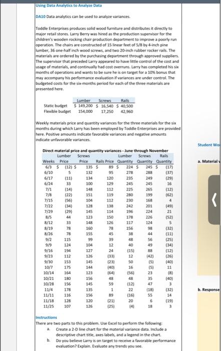  DA10 Data analytics can be used to analyze variances. Toddle Enterprises