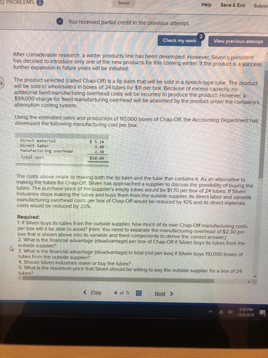  2 PROBLEMS Help Save & Exit Submi You received partial credit