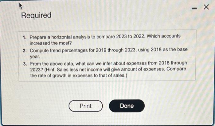 Corp, for a six-year period follows: Requirement 1. Prepare a horizontal analysis
