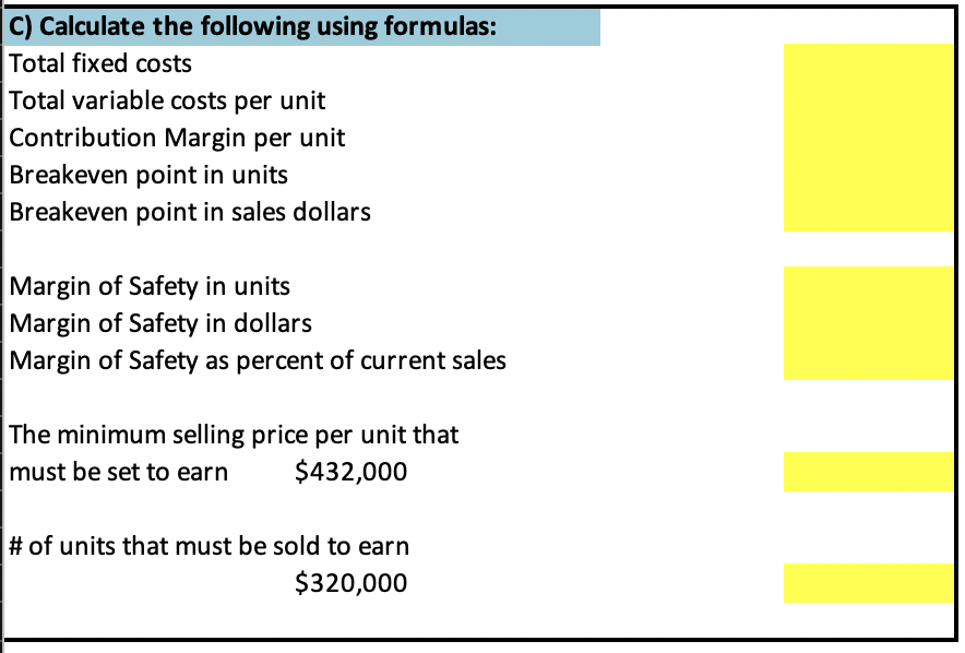 THANK YOU!!!! Information: \begin{tabular}{lrl} \hline Number of Units Produced & 4000 \\
