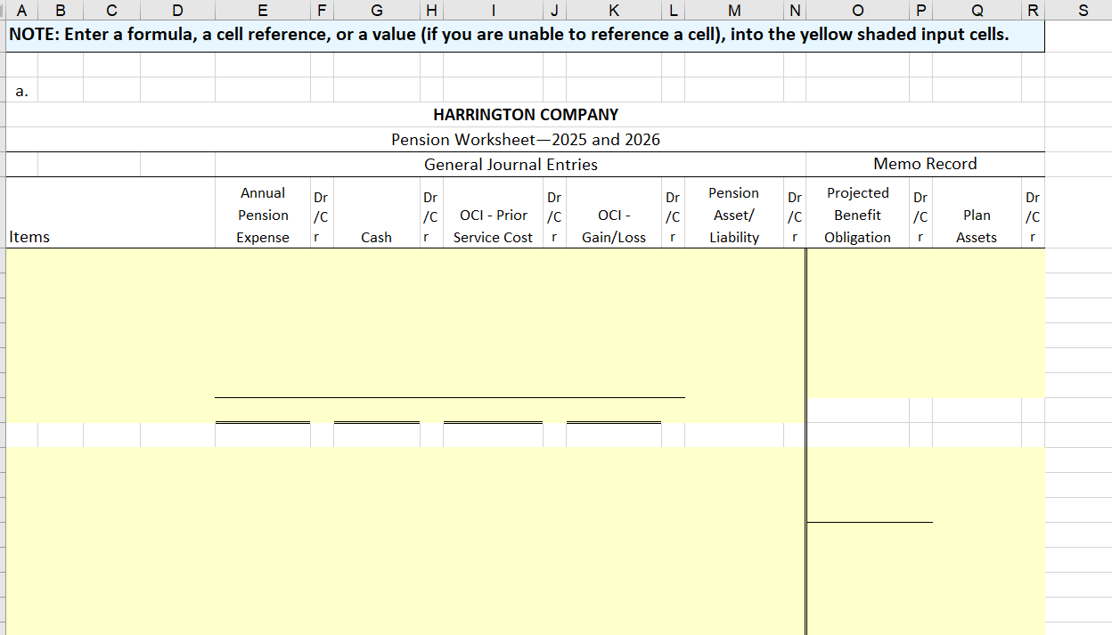  P19.1(LO1,2,3,4)2-Year Worksheet On January 1,2025, Harrington Company has the following defined