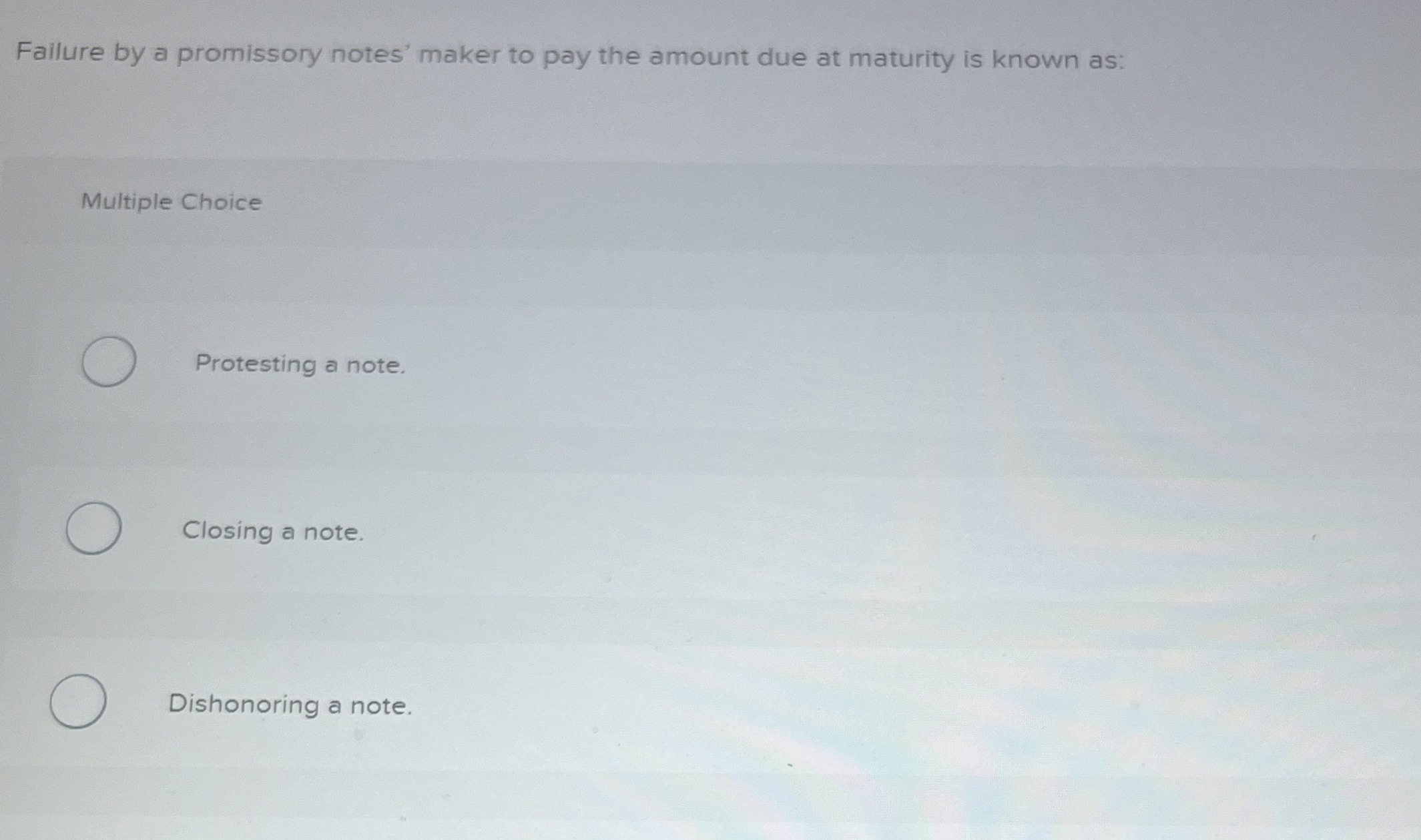  Failure by a promissory notes' maker to pay the amount due