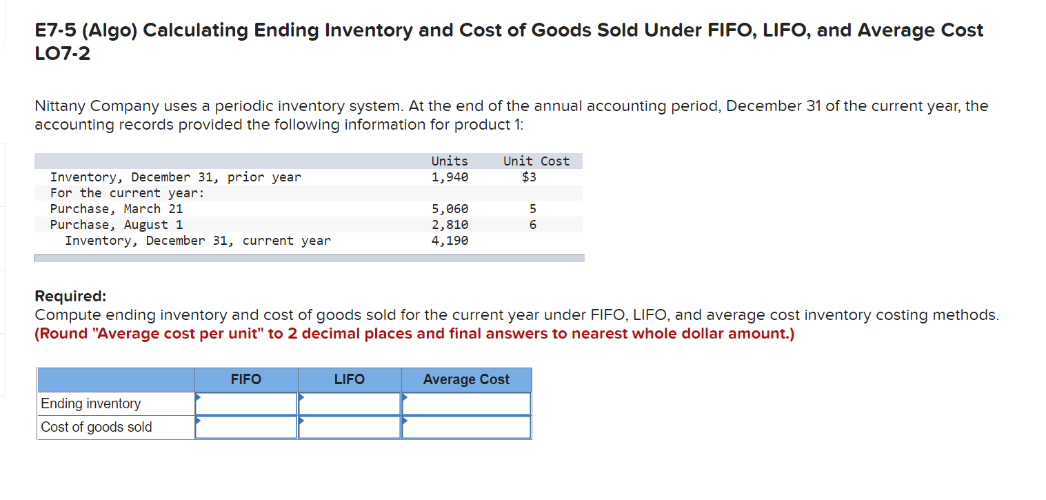 Please write formulas and show work. please put in excel format E7-5