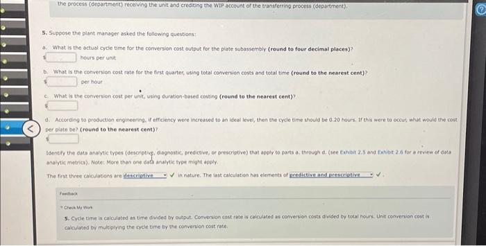 the process. Overhead is applied using the following drivers and activity rates: