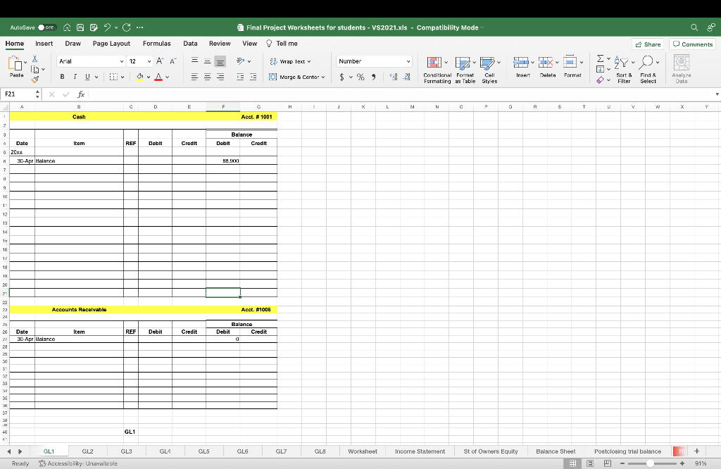  Please finish preparing the Worksheet- all included Beginning Balances For May-
