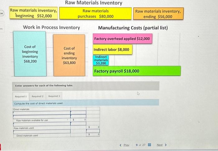  3Raw materials inventory, beginning $52,000 Work in Process Inventory Cost of