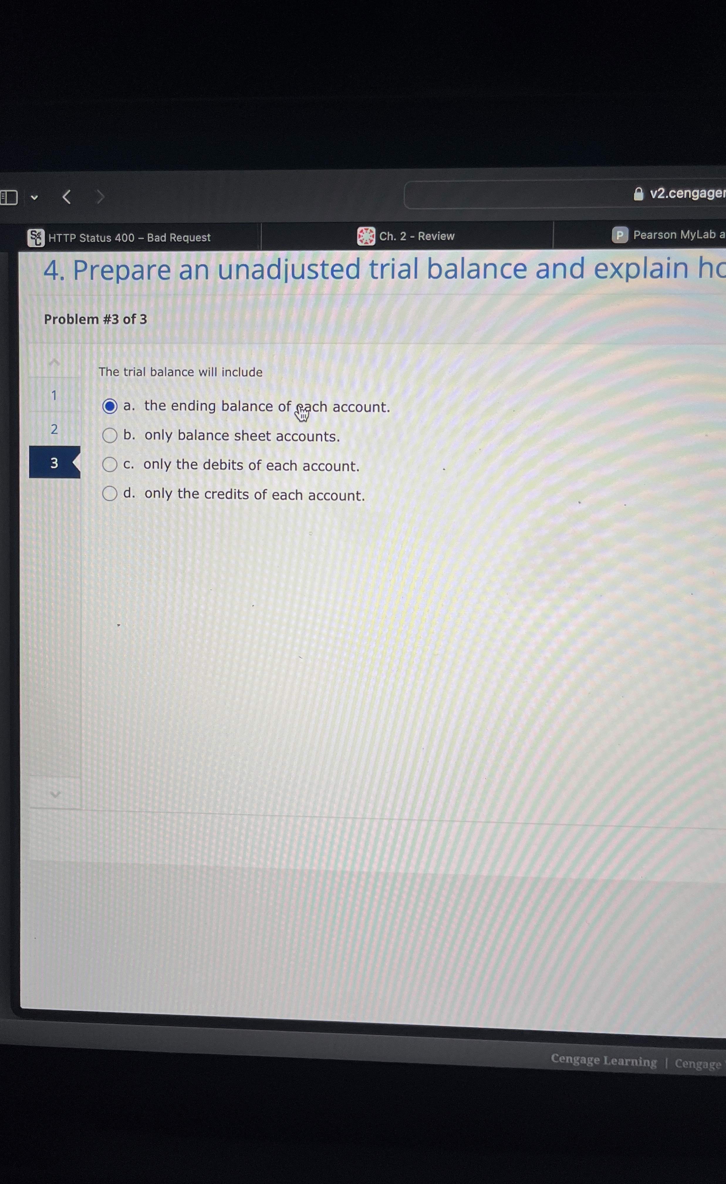  The trial balance will include 1 a. the ending balance of