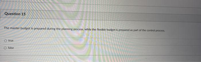  The master budget is prepared during the planning process, while the