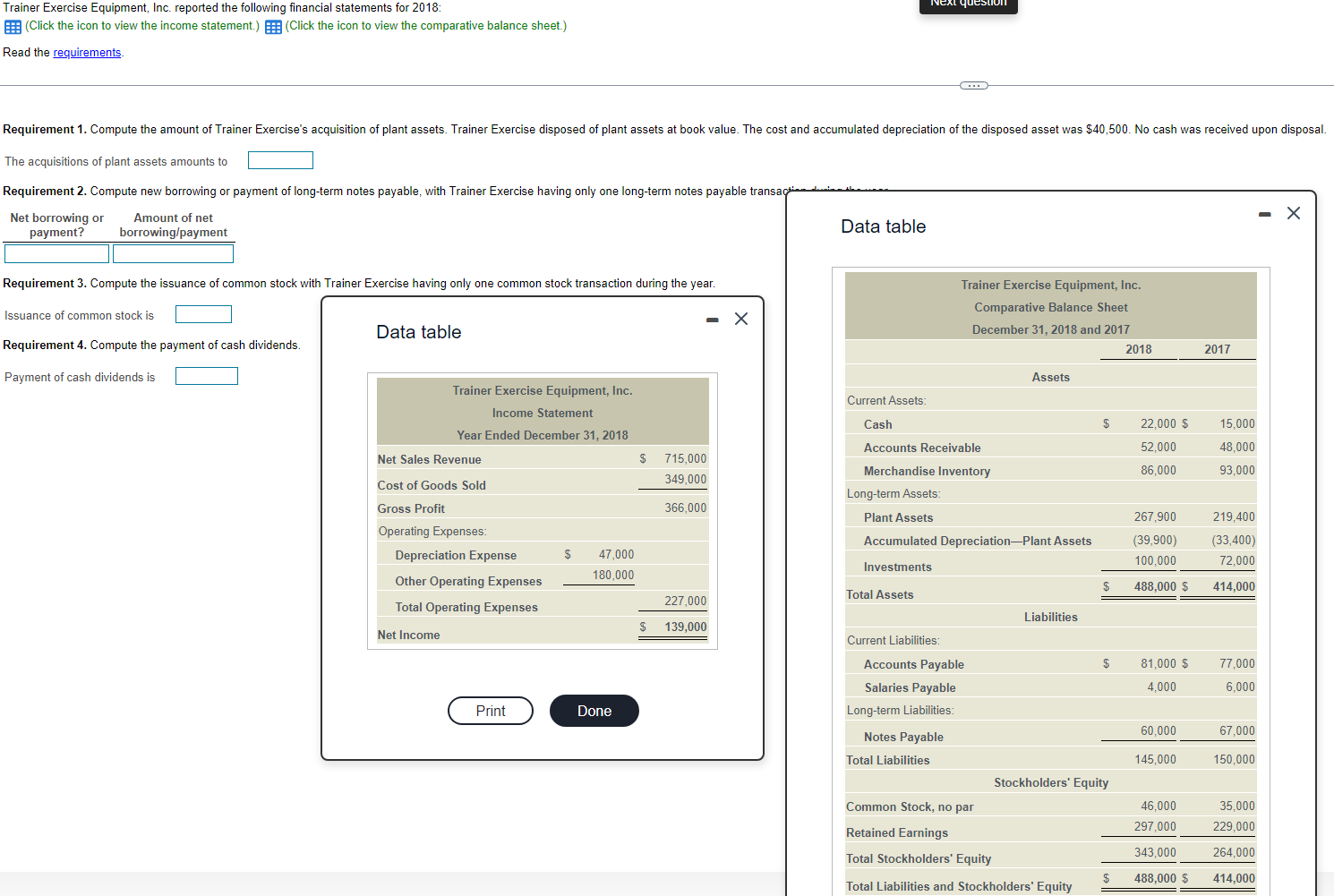 Need help ASAP will rate thank you Trainer Exercise Equipment, Inc. reported