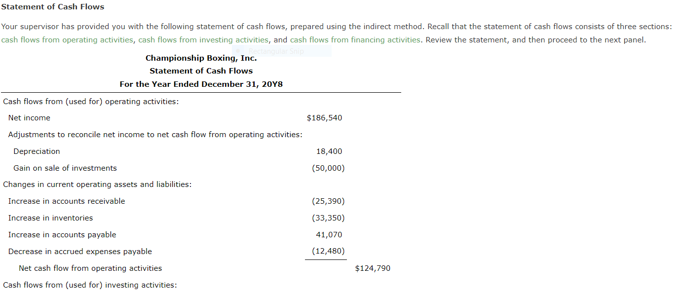 PLEASE HELP! :( Mastery Problem: Statement of Cash Flows Championship Boxing, Inc.