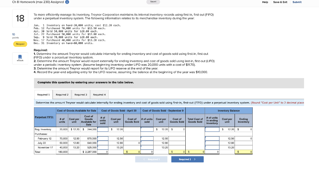  Ch 8 Homework (max 230) Assigned Swed Help Help Save &