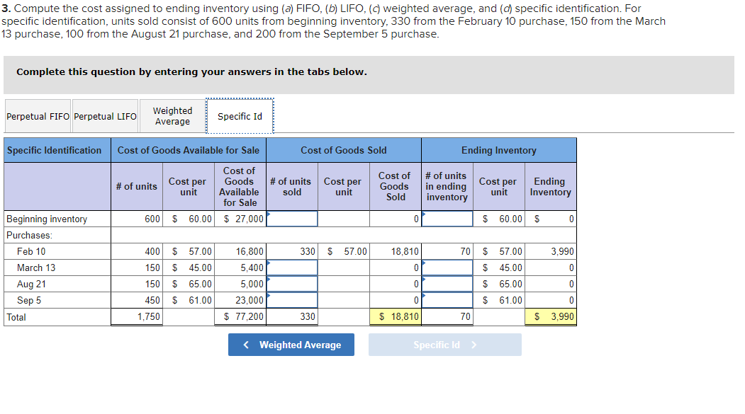 at Cost 600 units @ $60 per unit 400 units @ $57