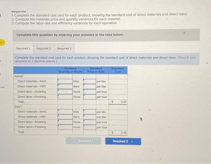 Corporation produces two products, Alpha6s and Zeta75, which pass through two operations,
