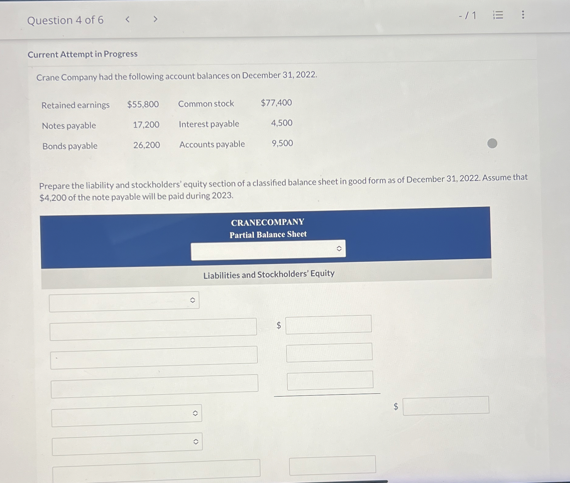  Question 4 of 6 /1 Current Attempt in Progress Crane Company