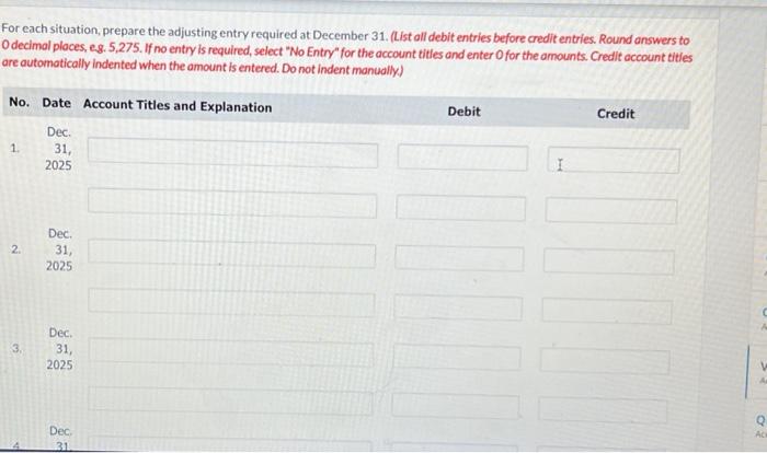 (List all debit entries before credit entries. Round answers to D decimal