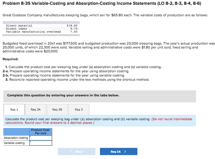 Problem 8-35 Variable-Costing and Absorption-Costing Income Statements (LO 8-2,8-3, 8-4, 8-6)