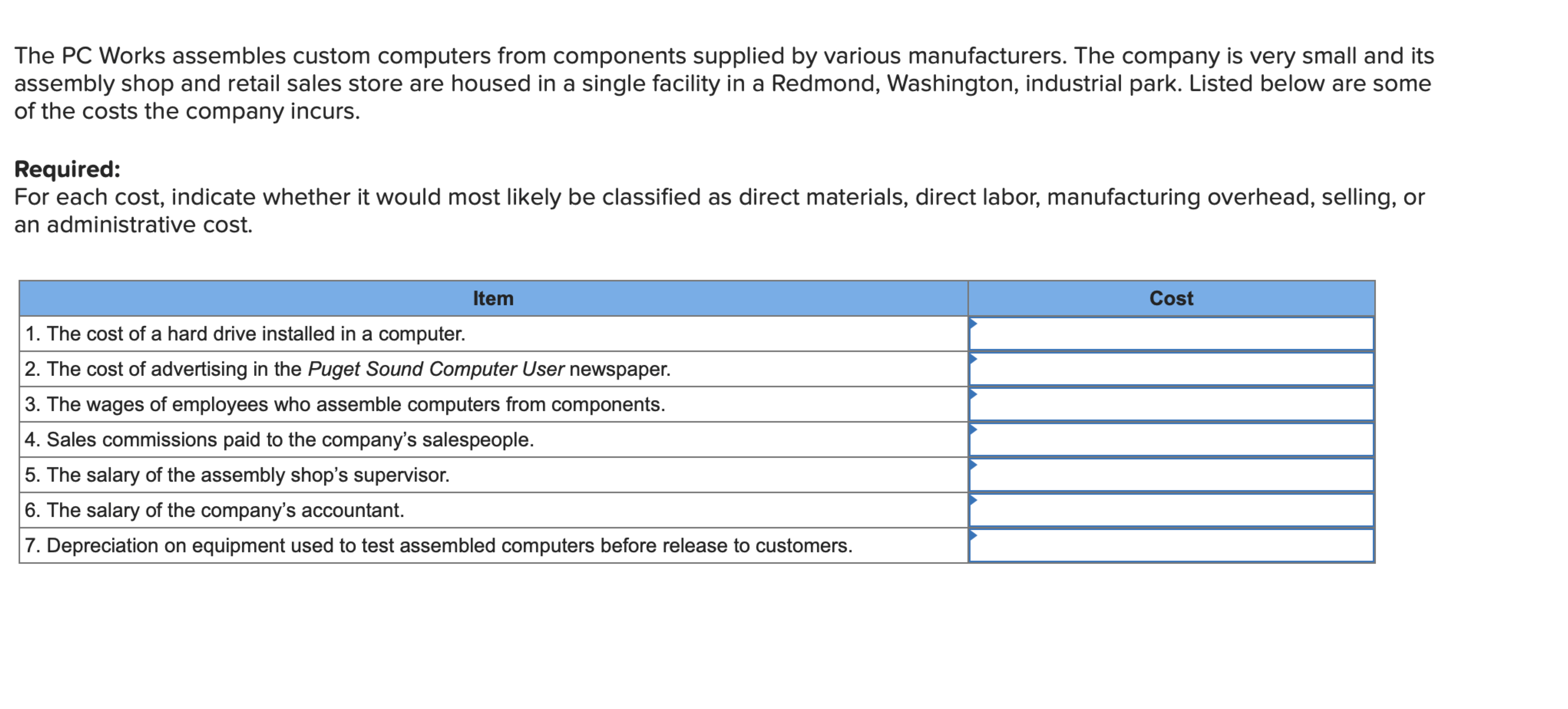  The PC Works assembles custom computers from components supplied by various