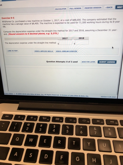  nt CALCULATOR FULL SCREEN PRINTER VERSION BACK Exercise 9-5 Wildhorse Co.