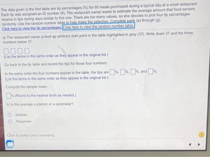 to help make the selection Complete parts (a) through (9) Click here