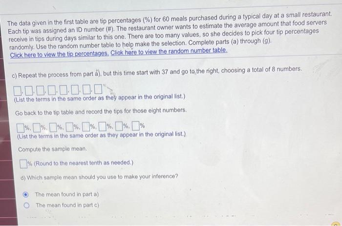 to view the tip percentages. Click here to view the random number