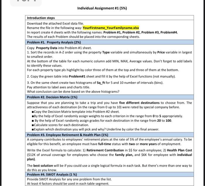 Decision Matrix Individual Assignment #1 (5\%) Individual Assignment #1 (5\%)