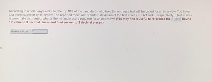 can someone help me find the minimum score According to a company's