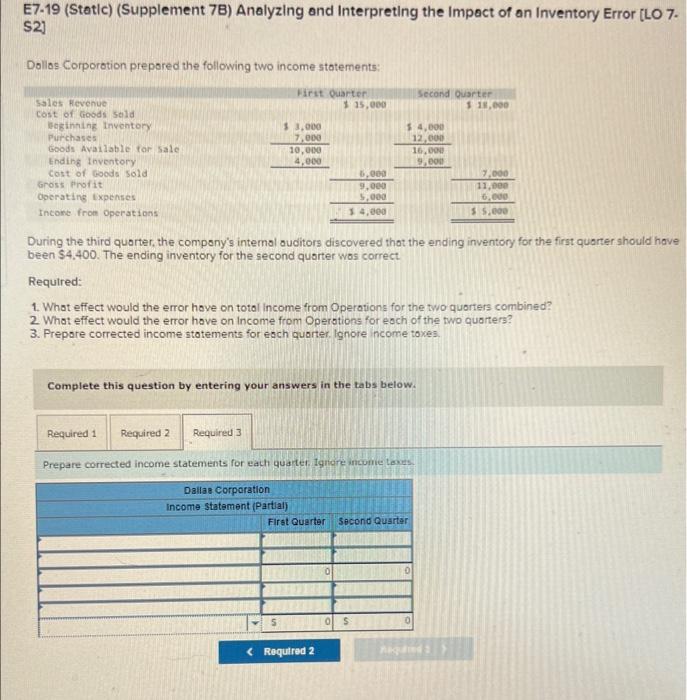 i just need help with number three. thank you E7-19 (Static) (Supplement