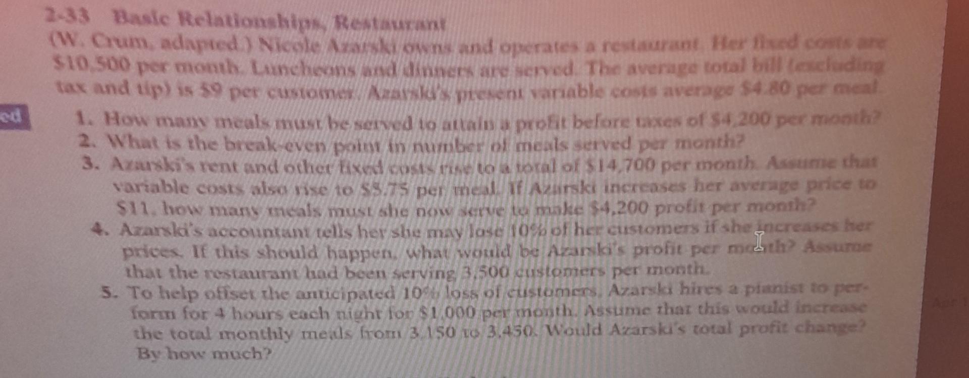  show working 2-33 Basic Relationships Restaurant (W. Crum. adapted) Nicole News