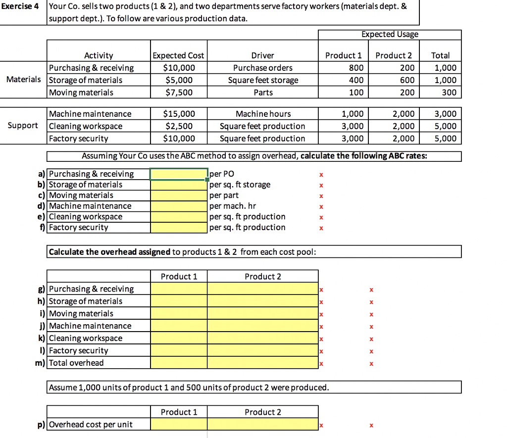 Exercise 4Your Co. sells two products (1 & 2), and two