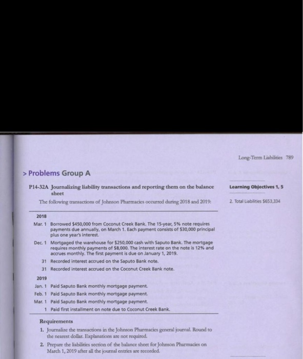  Long-Term Liabilities 789 > Problems Group A P14-32A Journalizing liability transactions