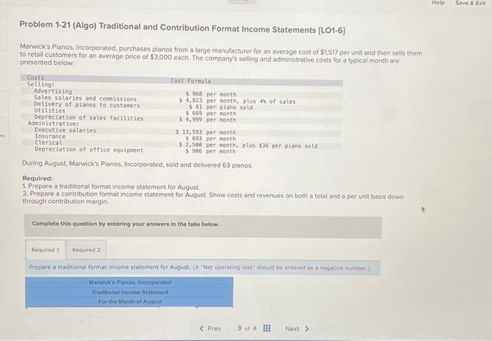  Prepare a traditional format income statement for August. (A "Net aberating
