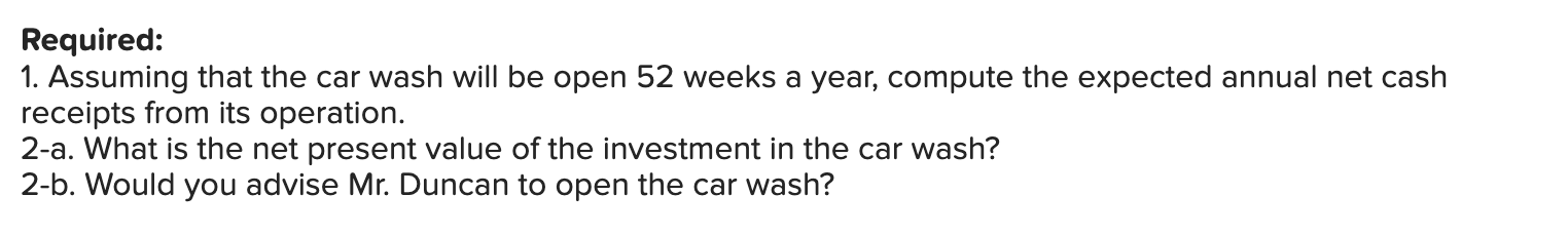 is exploring the possibility of opening a self-service car wash and operating
