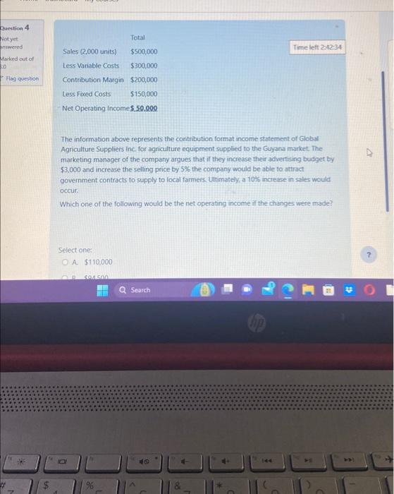 4 The information abcve represents the contribution format income statement of Global