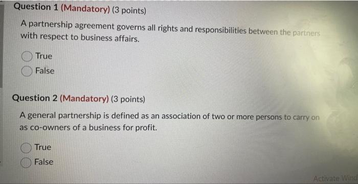  please just answer true or false all 25 question A partnership